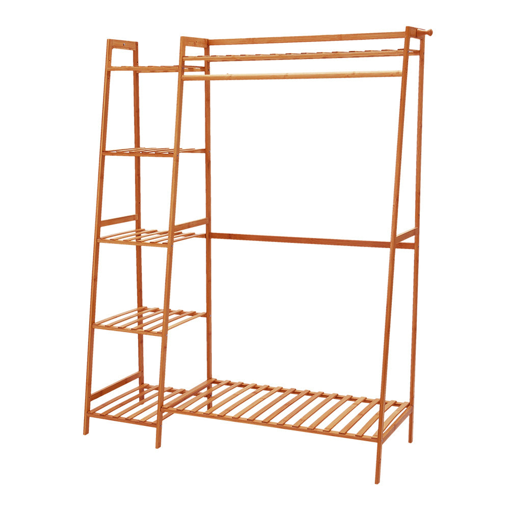 Bamboo Bedroom Garment Clothes Rack Brown 130cm