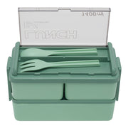 Dual-Layer Plastic Bento Lunch Box with Cutlery