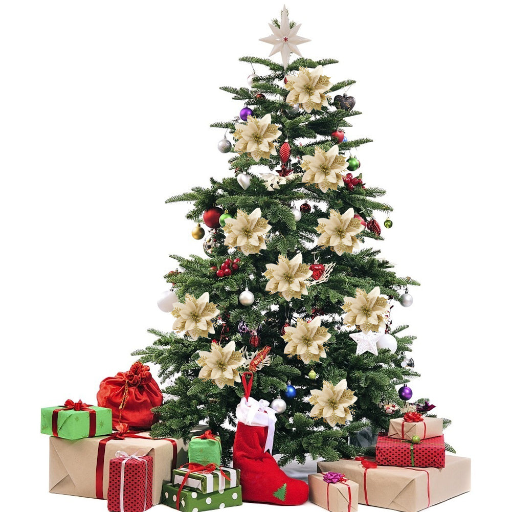 24 Pieces Artificial Christmas Tree Flowers Xmas Festive Poinsettia Flowers Decoration Set