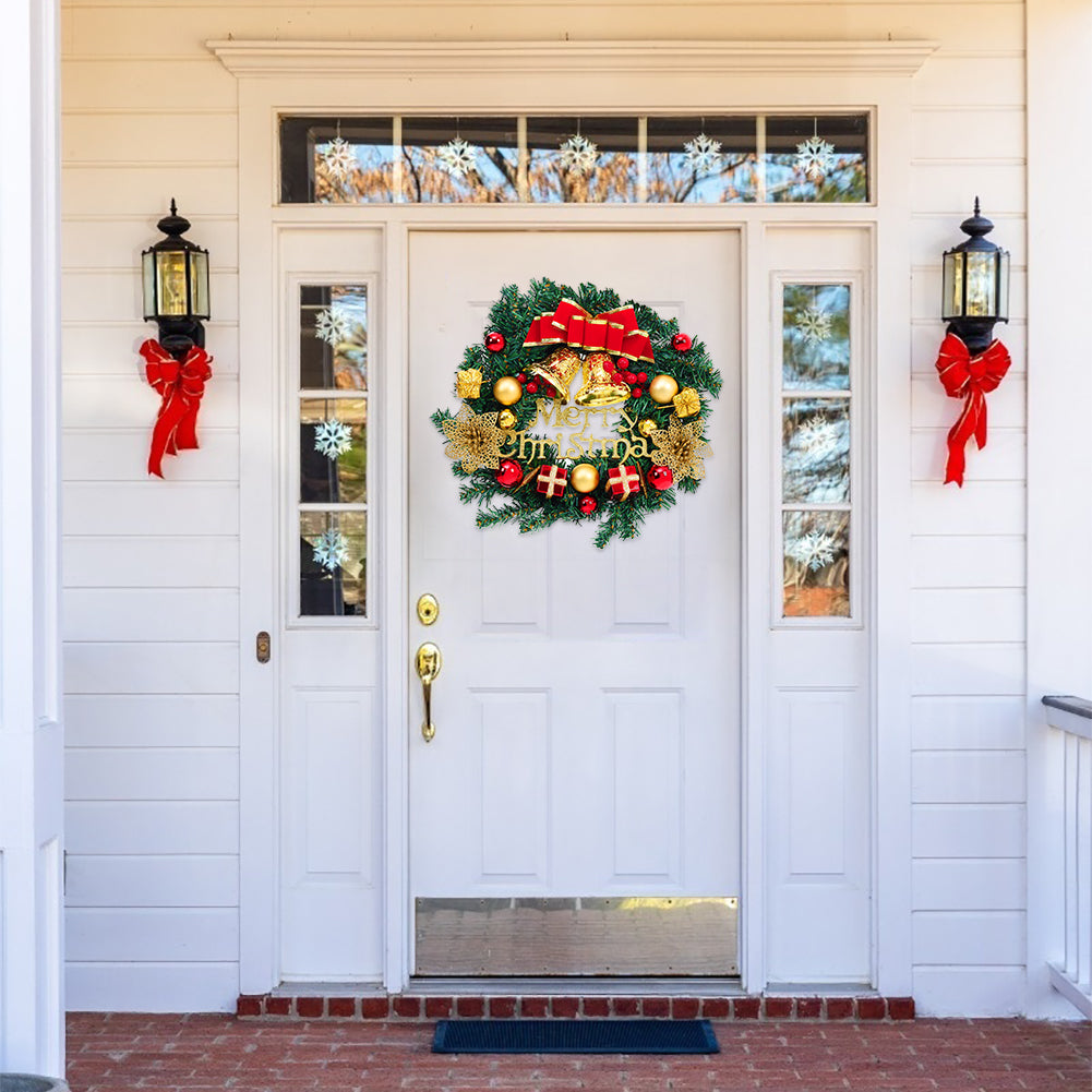 30cm Artificial Christmas Wreath with Gold Xmas Baubles Bow Knot Bells