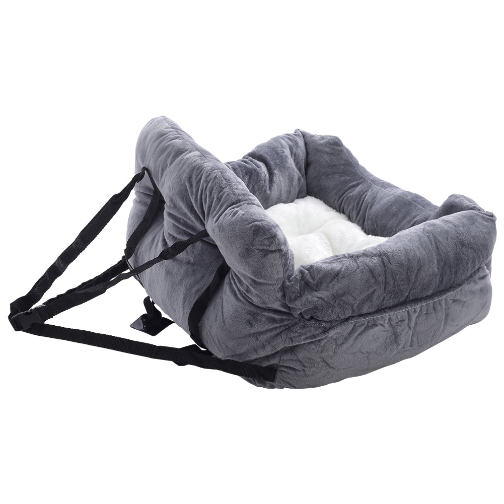 Cozy Dog Car Seat Bed with Storage Pocket and Adjustable Strap