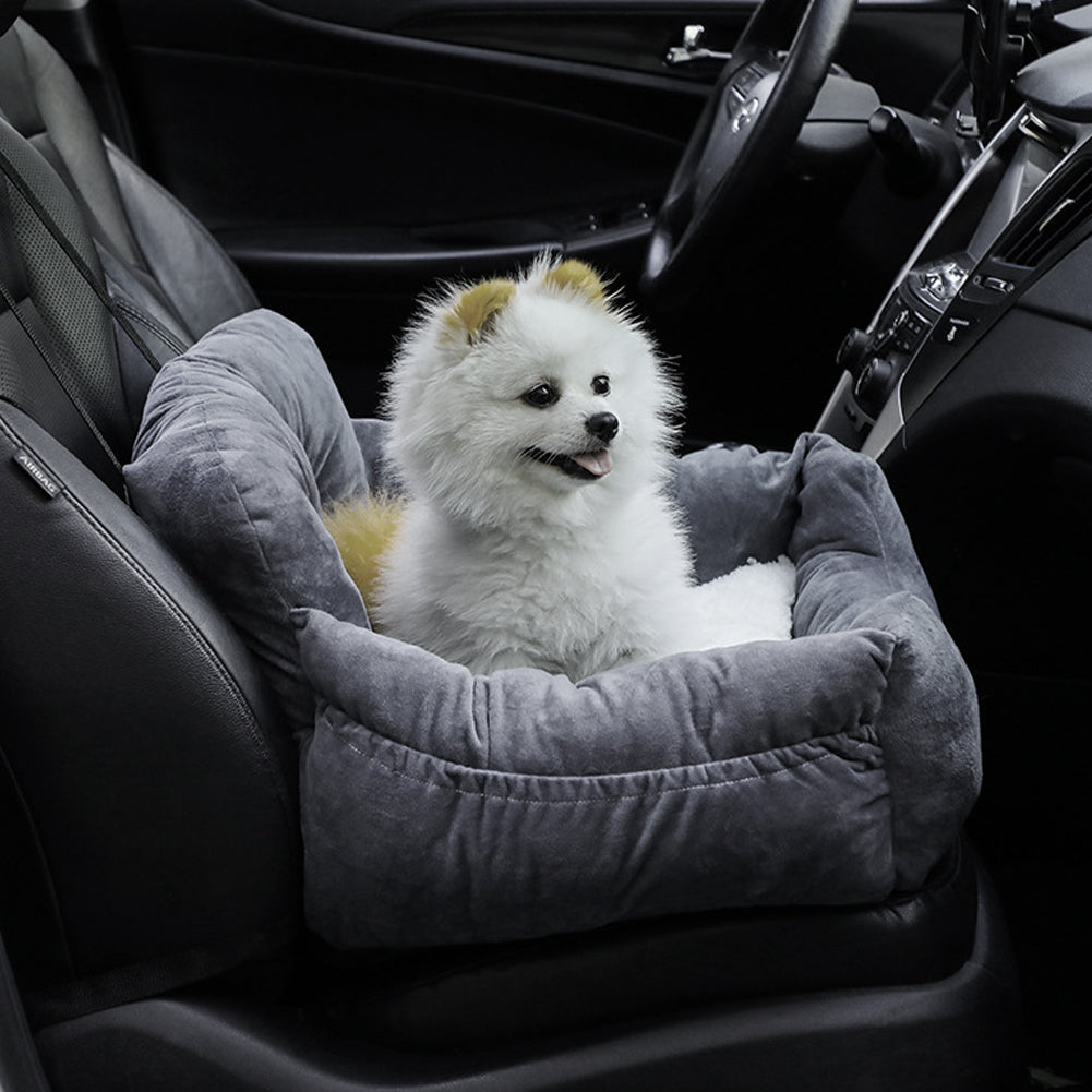 Cozy Dog Car Seat Bed with Storage Pocket and Adjustable Strap