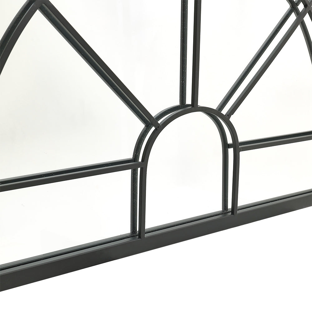 Black Window Pane Half Circle Wall Mirror