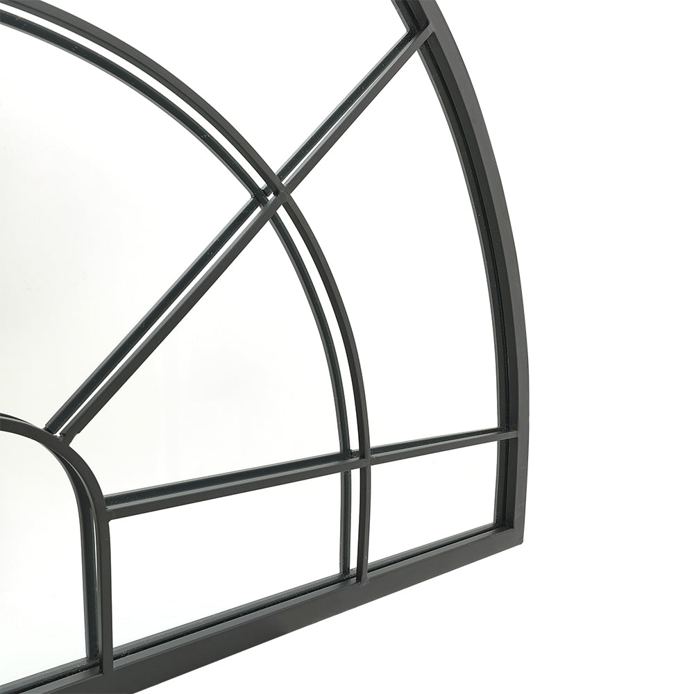 Black Window Pane Half Circle Wall Mirror