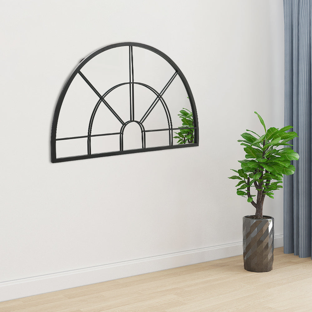 Black Window Pane Half Circle Wall Mirror