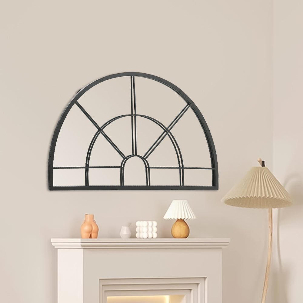 Black Window Pane Half Circle Wall Mirror