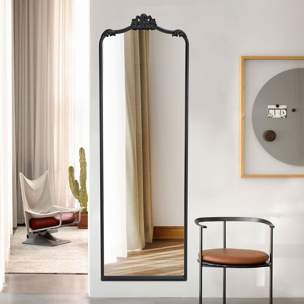 Antique Black Metal Floor Mirror