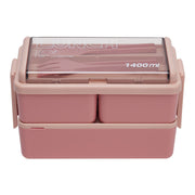 Dual-Layer Plastic Bento Lunch Box with Cutlery