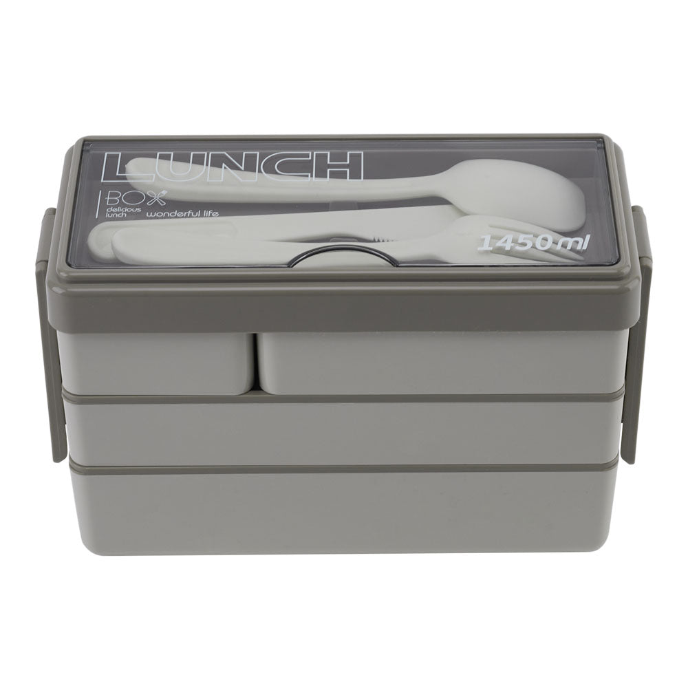 Dual-Layer Plastic Bento Lunch Box with Cutlery