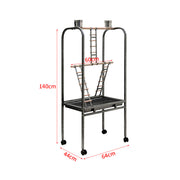 140cm Metal Frame Bird Play Stand with Feeding Bowls and Ladders