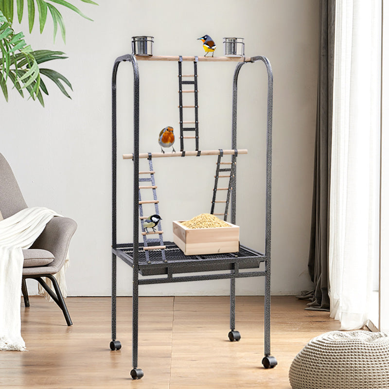 140cm Metal Frame Bird Play Stand with Feeding Bowls and Ladders