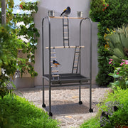 140cm Metal Frame Bird Play Stand with Feeding Bowls and Ladders