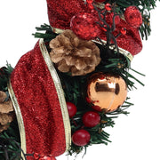 Red Ribbon Lighted Wreath Hanging Xmas Decor