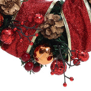 Red Ribbon Lighted Wreath Hanging Xmas Decor