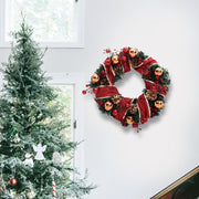 Red Ribbon Lighted Wreath Hanging Xmas Decor