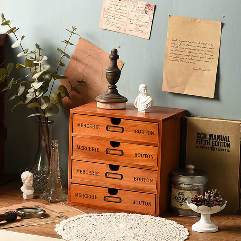 Rustic 4-Drawer Wooden Organizer Box