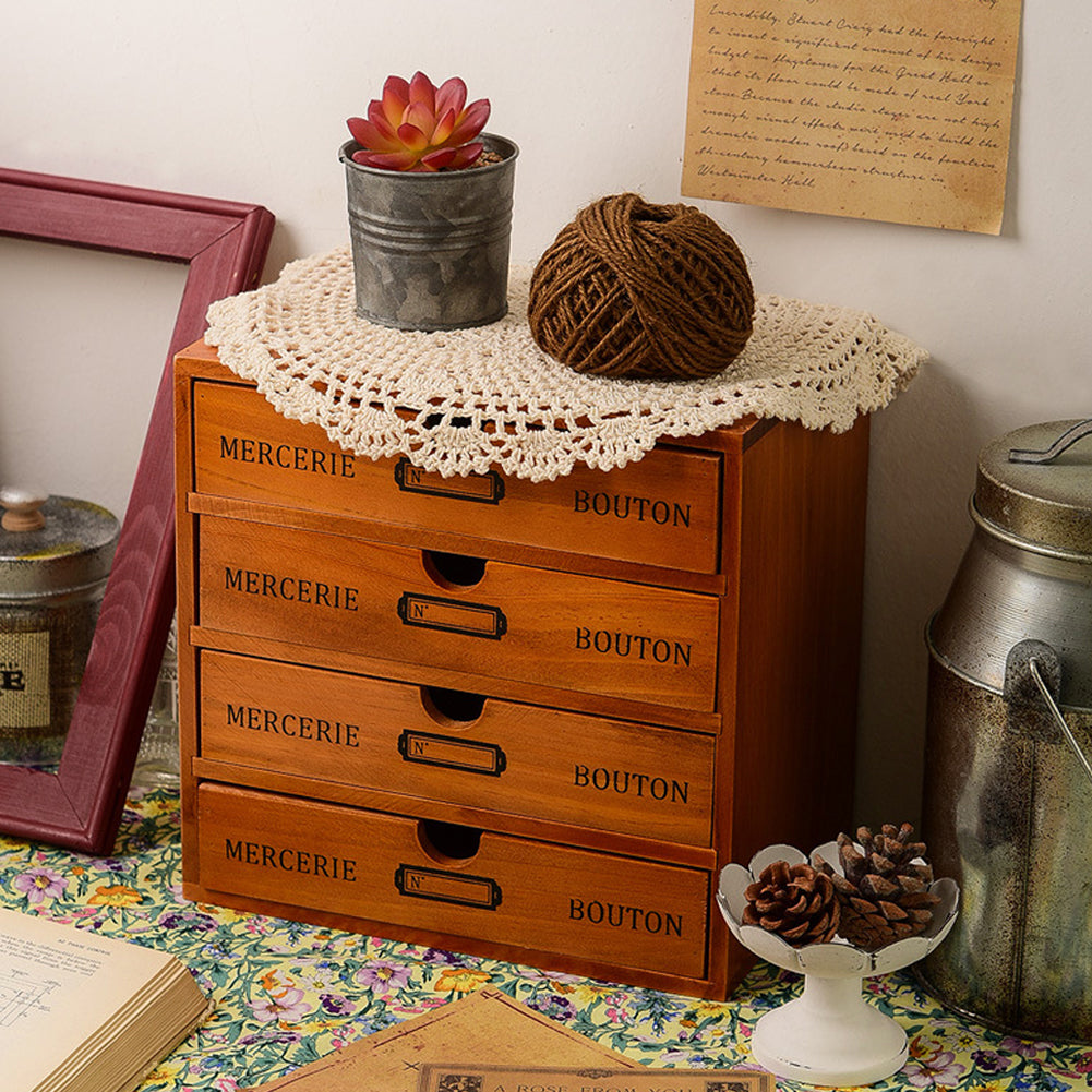 Rustic 4-Drawer Wooden Organizer Box