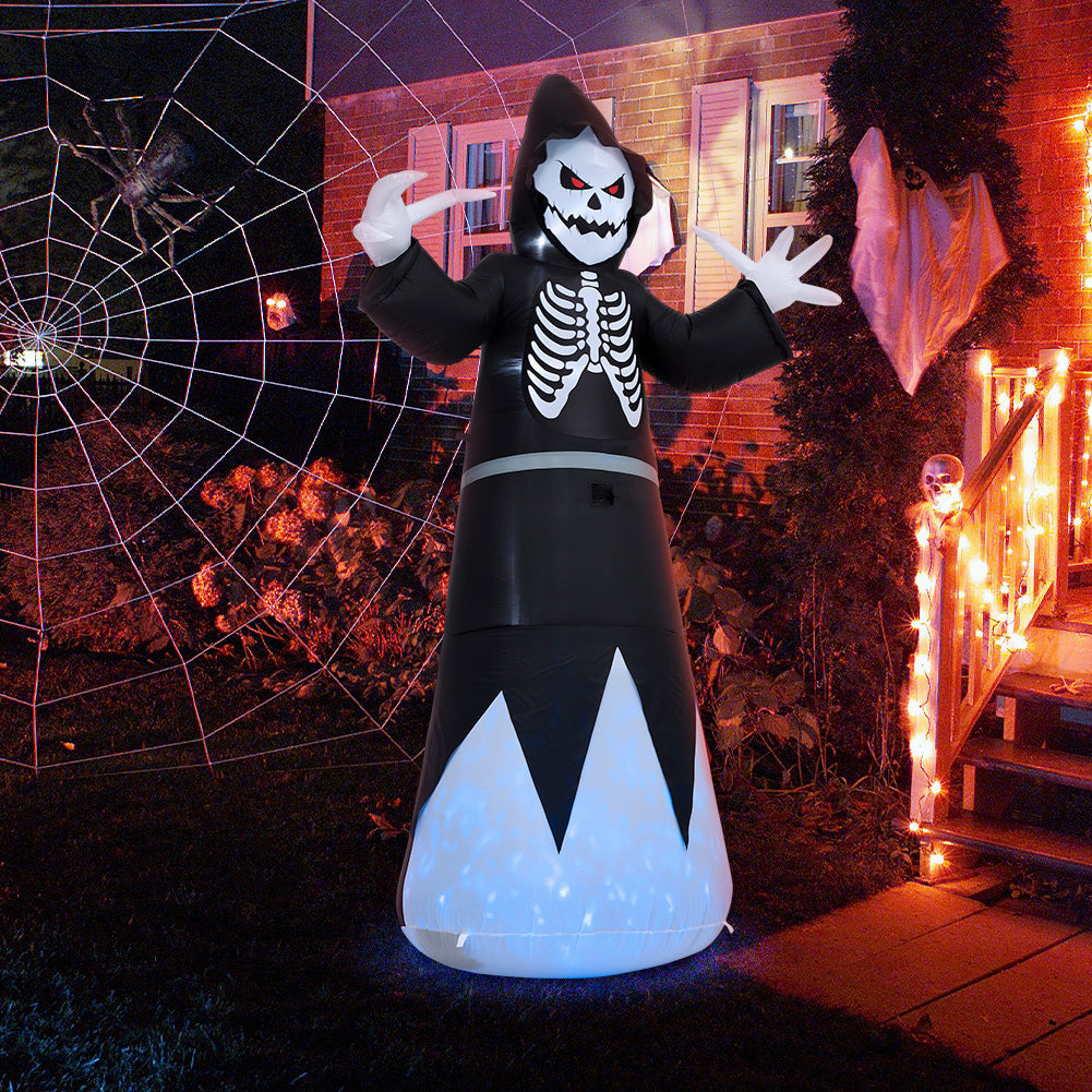 Blow Up Outdoor Halloween Grim Reaper Inflatable with Blue Lights