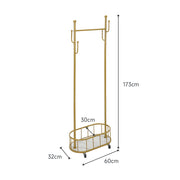 Rolling Metal Garment Rack with Basket and Hooks