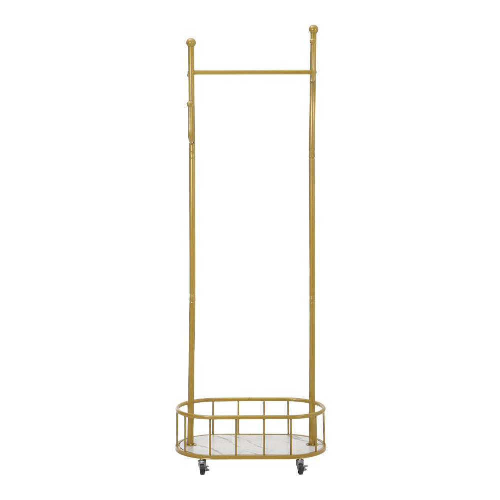 Rolling Metal Garment Rack with Basket and Hooks