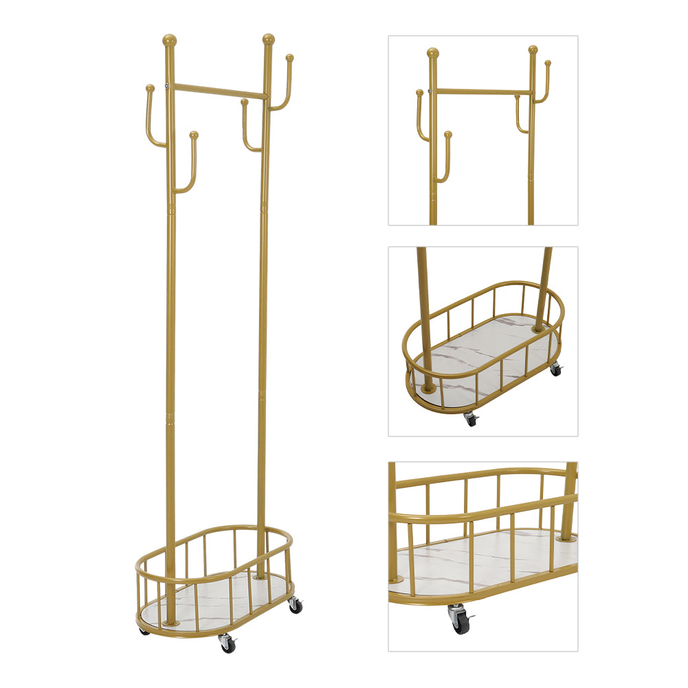 Rolling Metal Garment Rack with Basket and Hooks