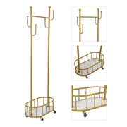 Rolling Metal Garment Rack with Basket and Hooks