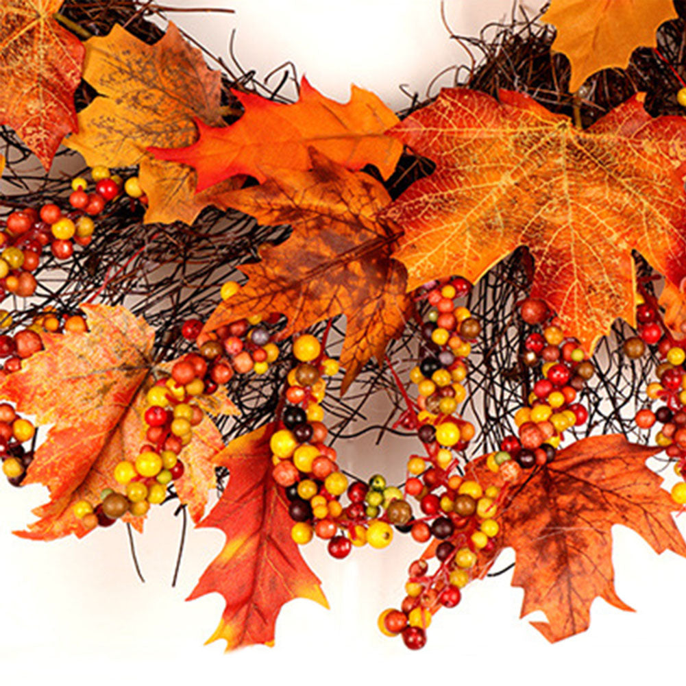 Artificial Maple Leaves Wreath with Berries Harvest Halloween Decor