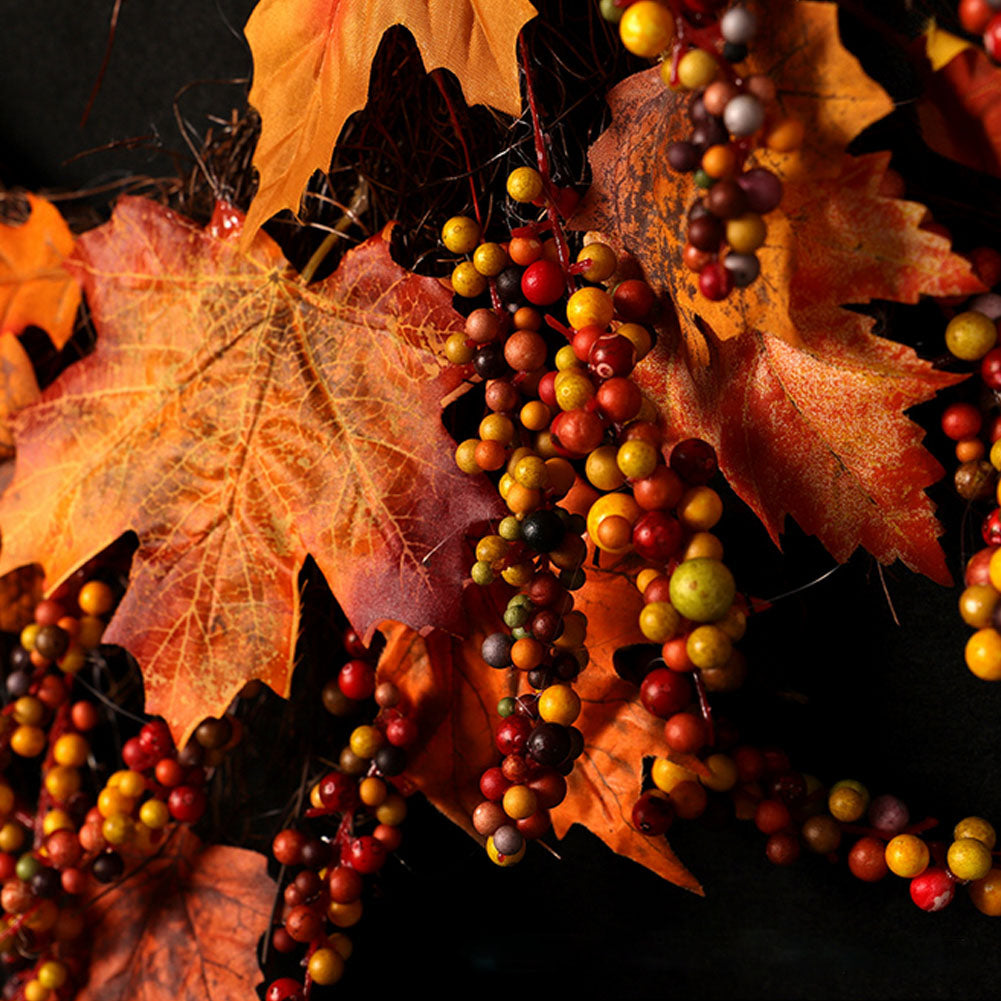 Artificial Maple Leaves Wreath with Berries Harvest Halloween Decor