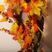 Artificial Maple Leaves Wreath with Berries Harvest Halloween Decor