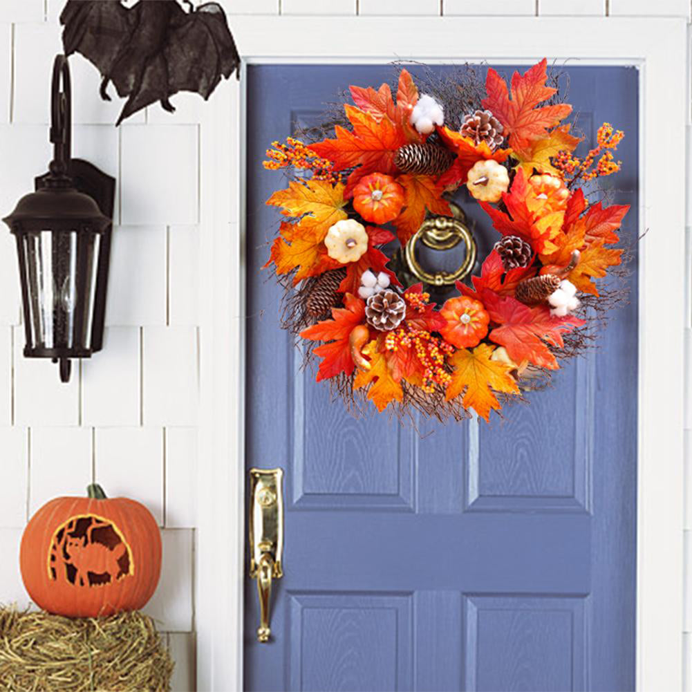 Autumnal Halloween Thanksgiving Door Decorative Wreath Maple Pumpkin