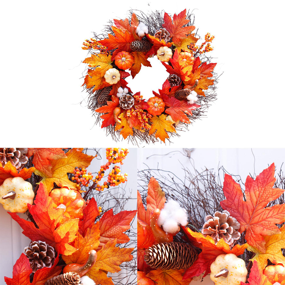 Autumnal Halloween Thanksgiving Door Decorative Wreath Maple Pumpkin