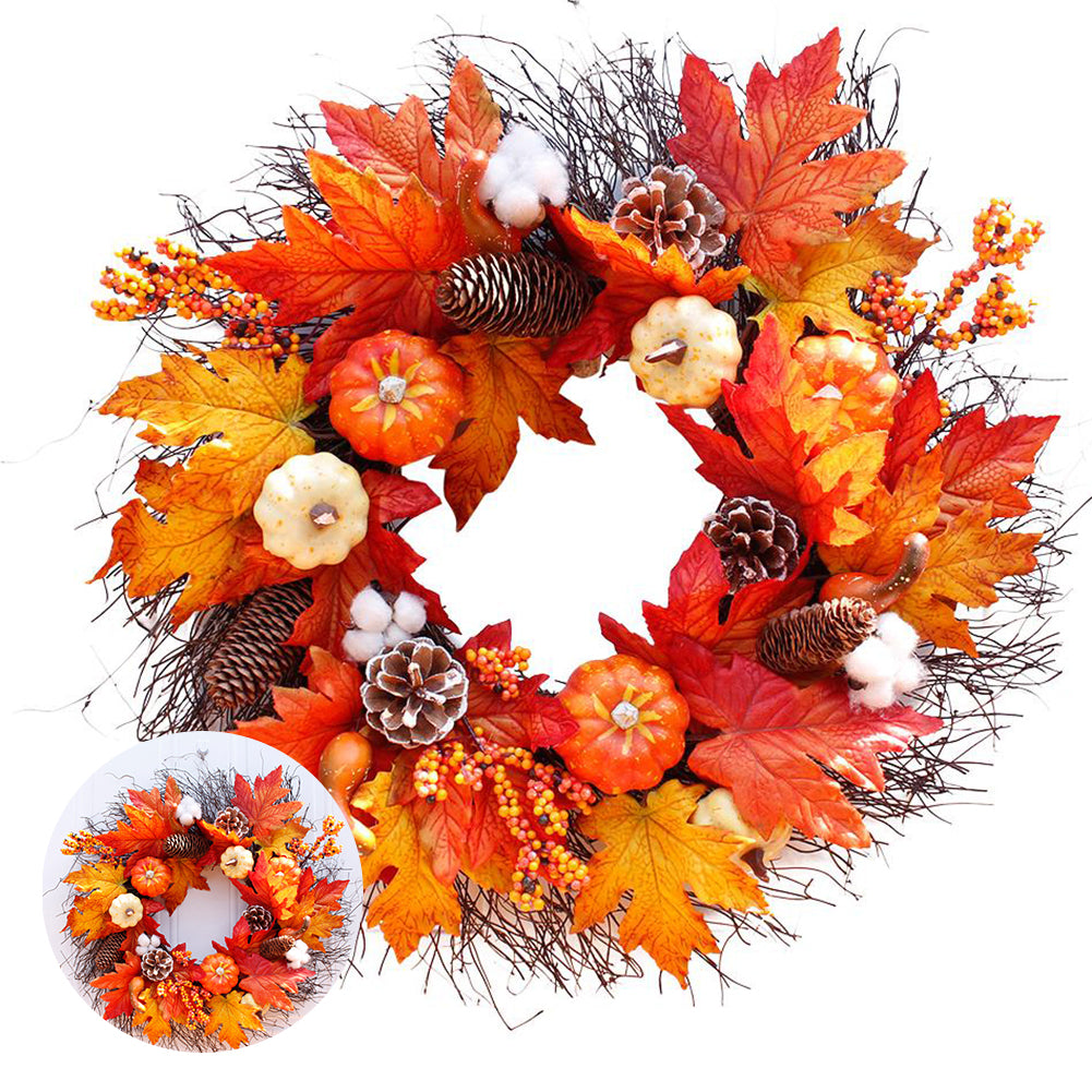 Autumnal Halloween Thanksgiving Door Decorative Wreath Maple Pumpkin