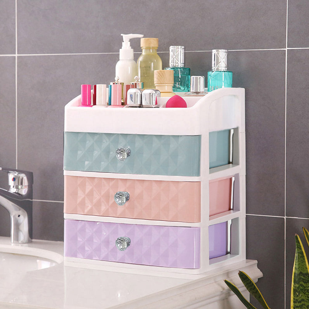 Multi-colour Plastic Makeup Organizer with 3 Drawers