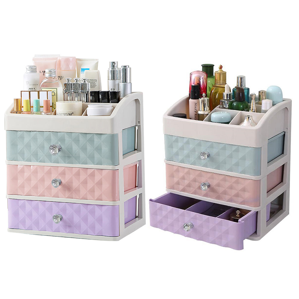 Multi-colour Plastic Makeup Organizer with 3 Drawers