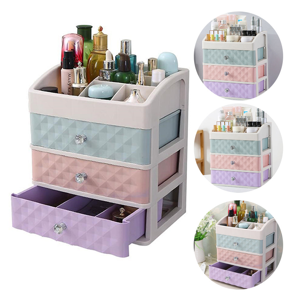 Multi-colour Plastic Makeup Organizer with 3 Drawers