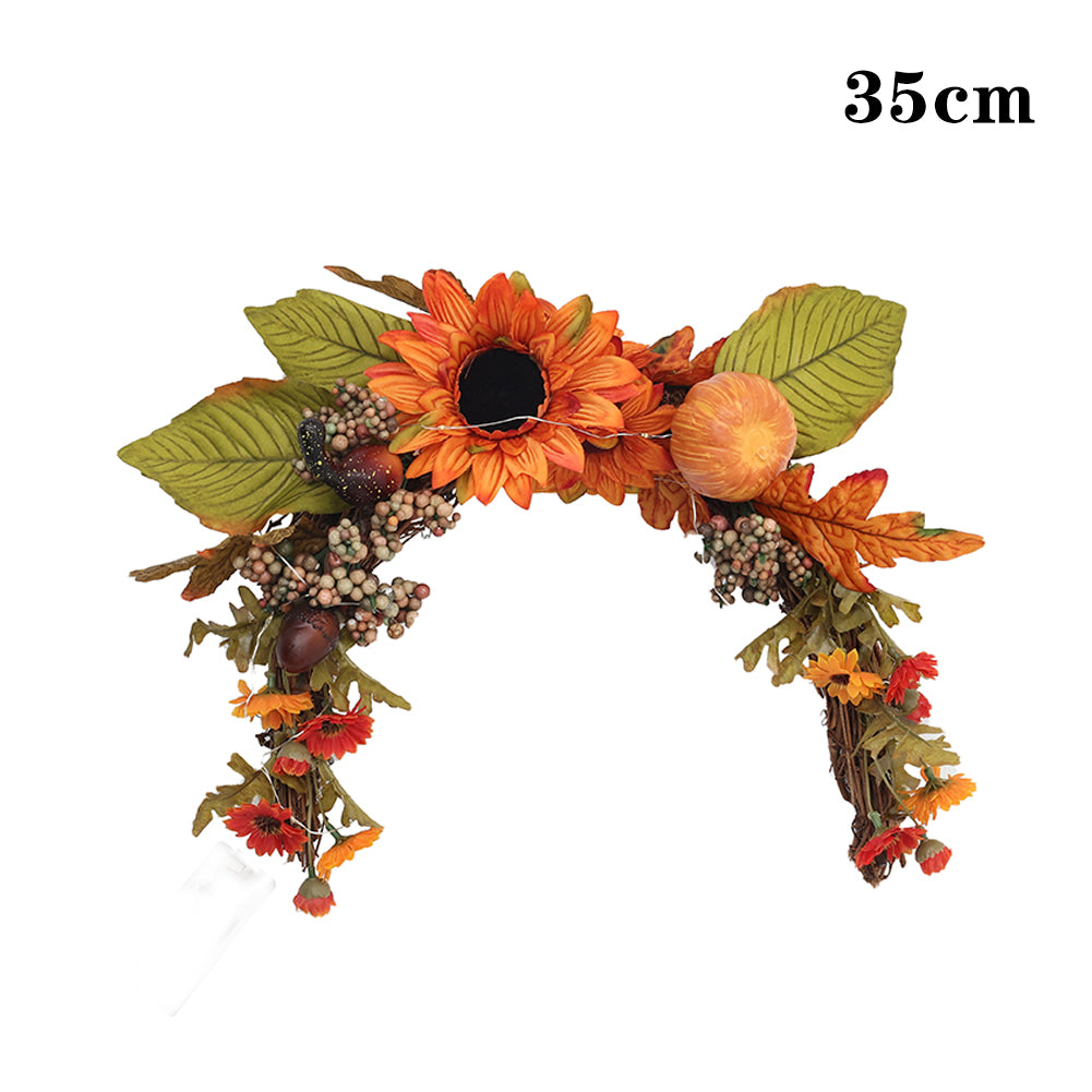 Artificial Sunflower Swag Wreath with Pumpkins for Halloween Hanging Decor