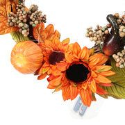 Artificial Sunflower Swag Wreath with Pumpkins for Halloween Hanging Decor