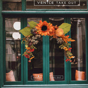 Artificial Sunflower Swag Wreath with Pumpkins for Halloween Hanging Decor