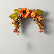 Artificial Sunflower Swag Wreath with Pumpkins for Halloween Hanging Decor