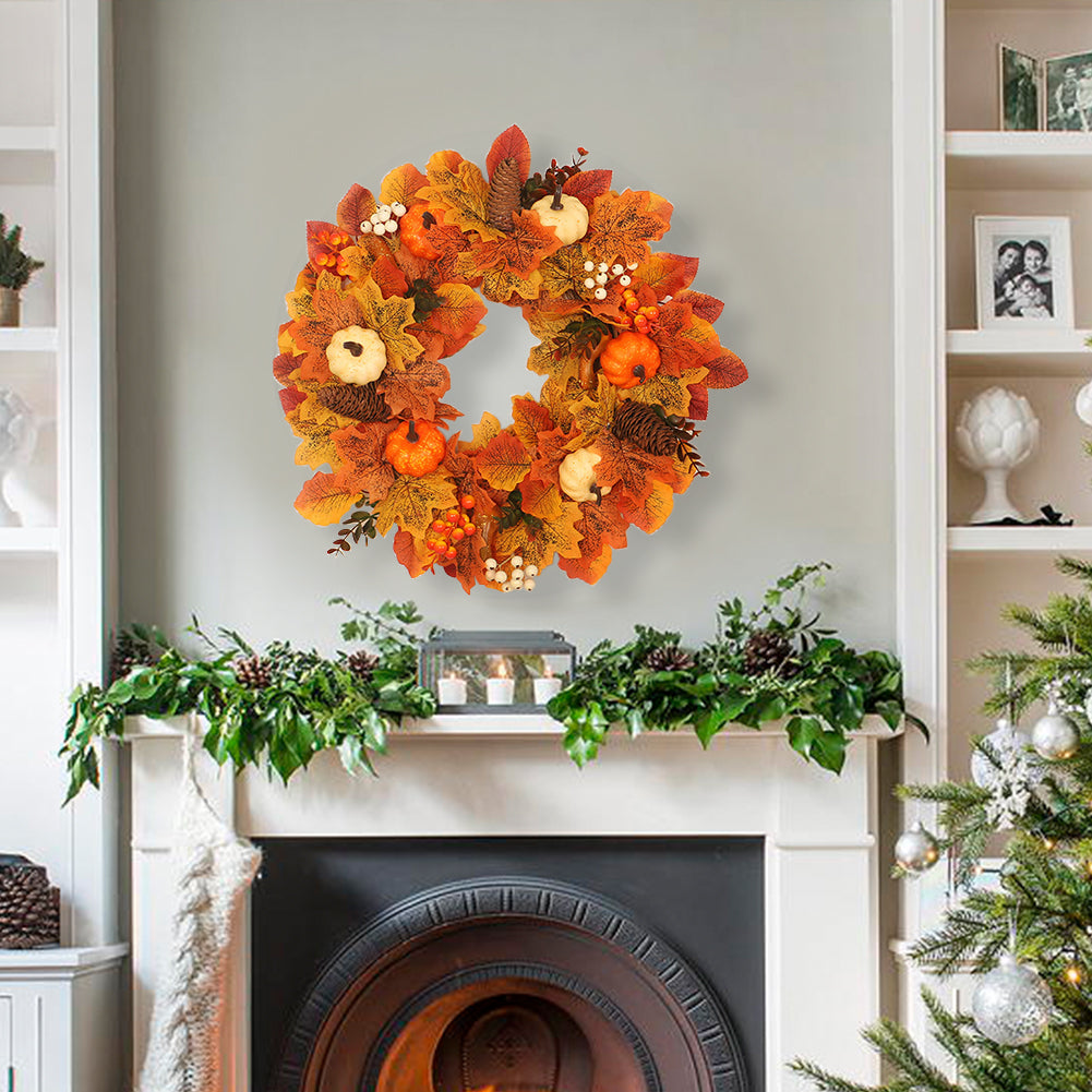 Fall Wreath Front Door Wreath with White Orange Pumpkins