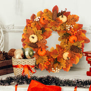 Fall Wreath Front Door Wreath with White Orange Pumpkins