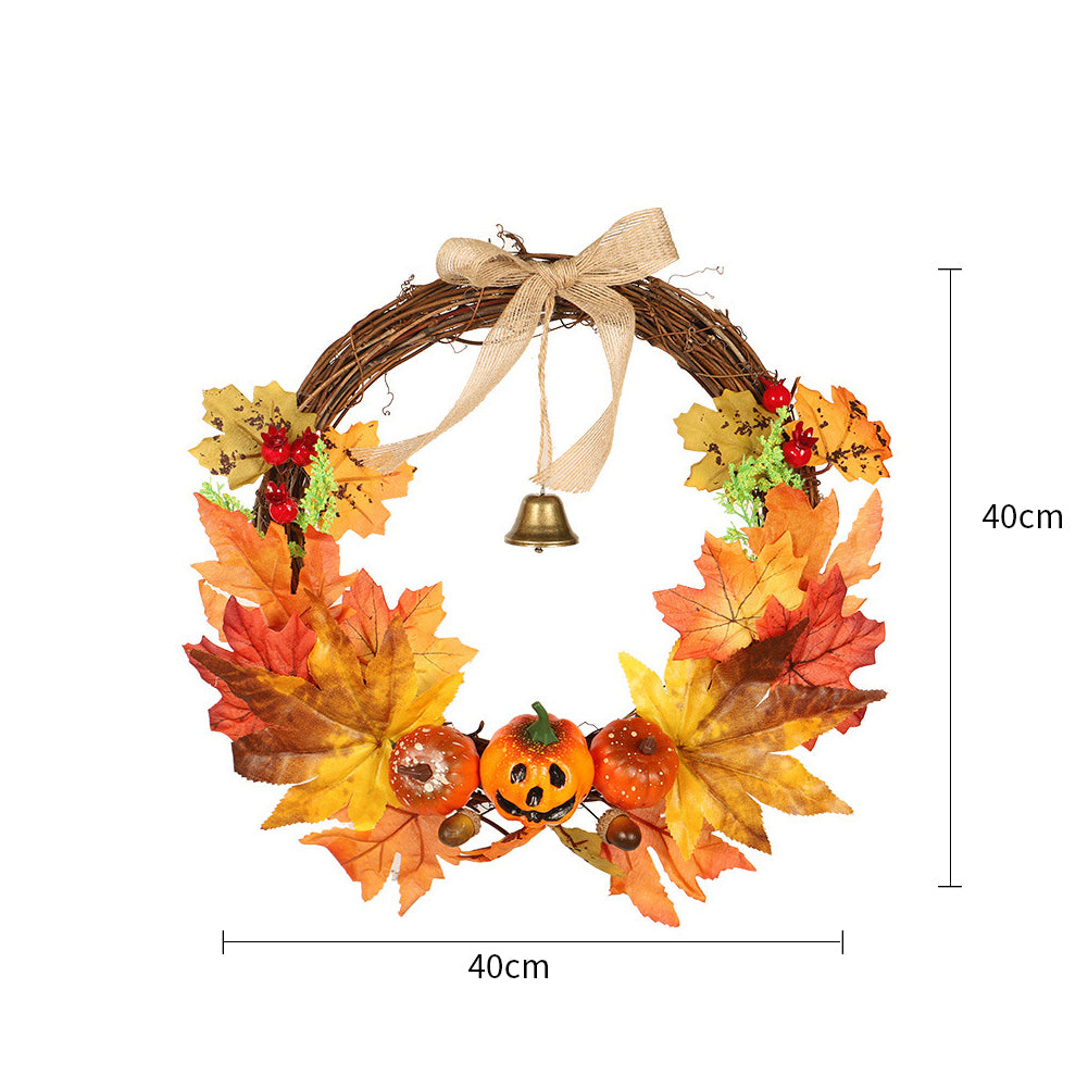 Artificial Pumpkin Maple Leaves Wreath for Thanksgiving Harvest Festival