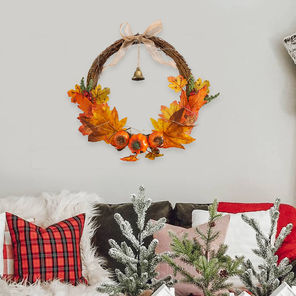 Artificial Pumpkin Maple Leaves Wreath for Thanksgiving Harvest Festival