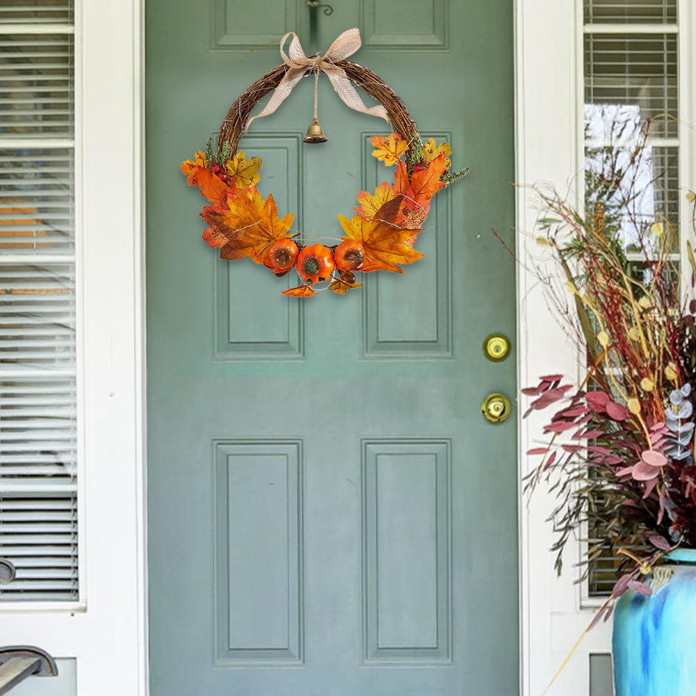 Artificial Pumpkin Maple Leaves Wreath for Thanksgiving Harvest Festival