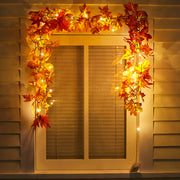 Hanging Artificial Maple Leaf Fall Garland with LED Lights