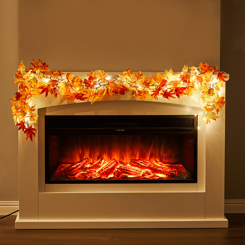 Hanging Artificial Maple Leaf Fall Garland with LED Lights