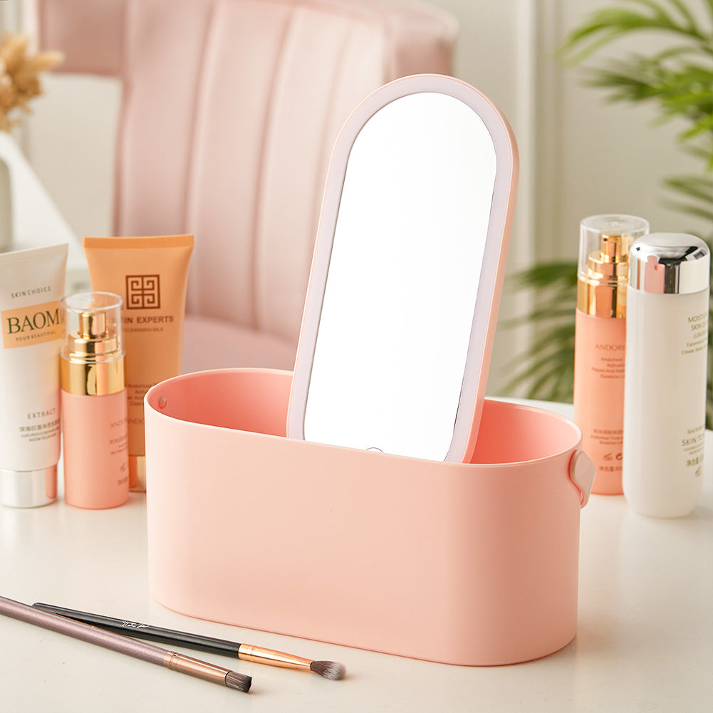 Vanity Travel Makeup Box with LED Light Mirror