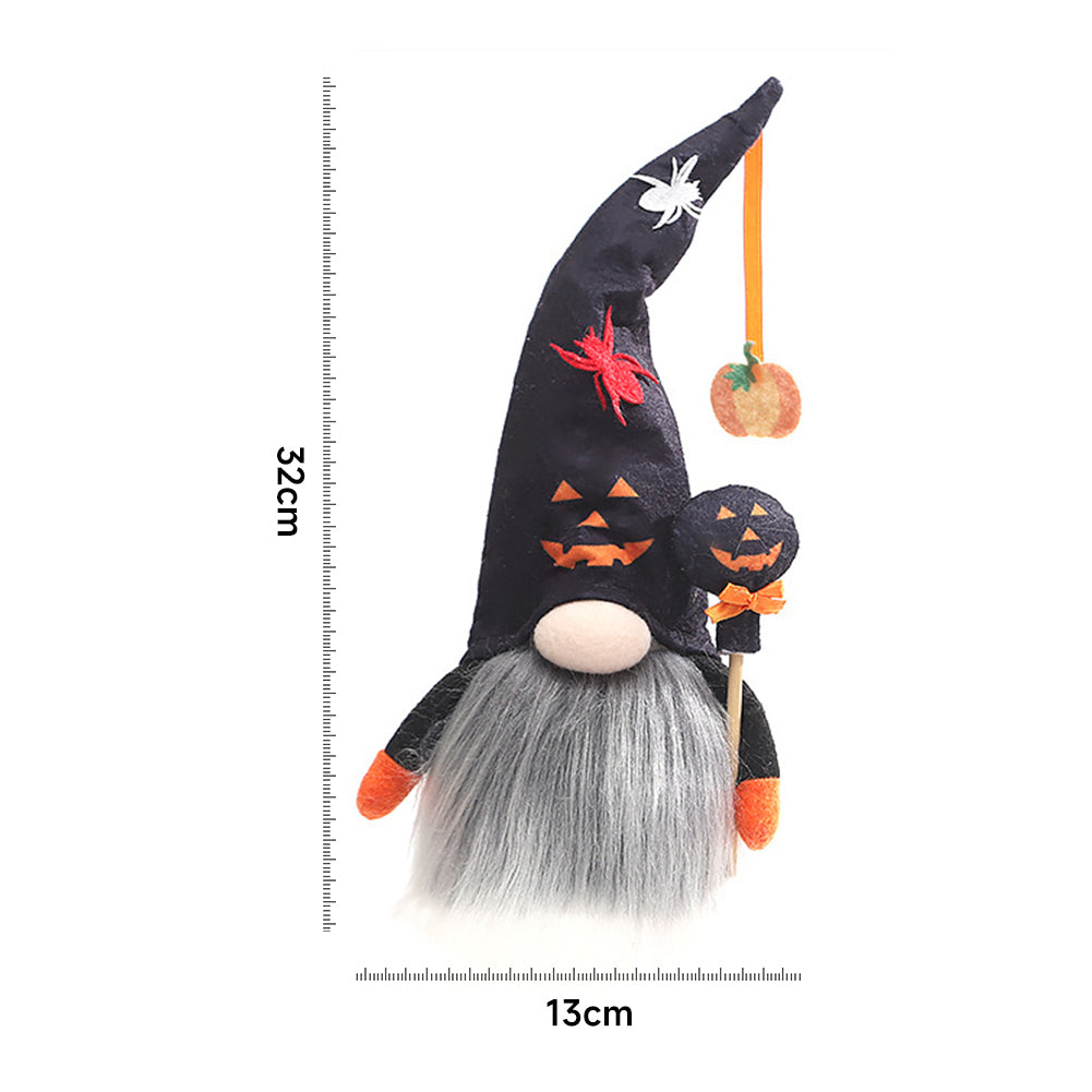 Black Halloween LED Plush Gnome with Cane