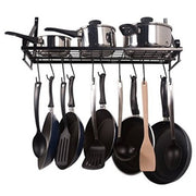 Kitchen Metal Shelves Saucepan Pan Pot Rack Storage Shelf with 10 Hooks Wall Mounted