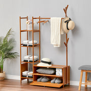 Freestanding Bamboo Clothes Rack with Storage Shelves